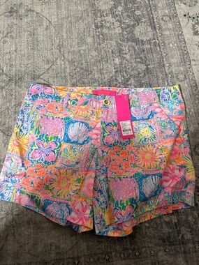 Lilly Pulitzer Neon Floral Seashell Print Shorts - Pink, Blue, Yellow, Green